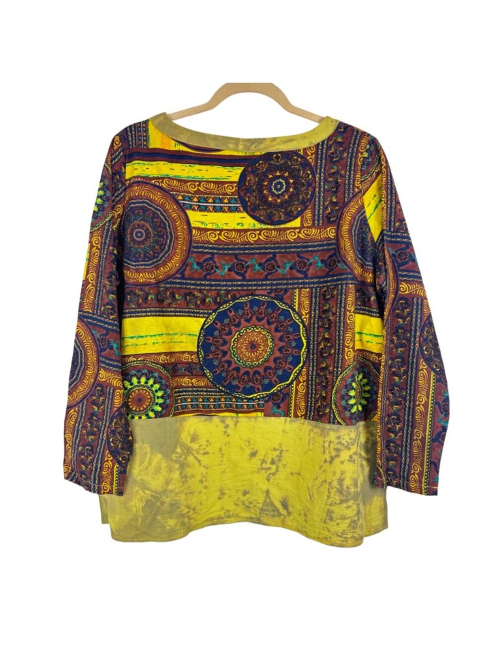 ✨3/$30 Multicolor M Long-Sleeve Top Blouse Geometric Print Afrocentric Boho - Picture 3 of 5